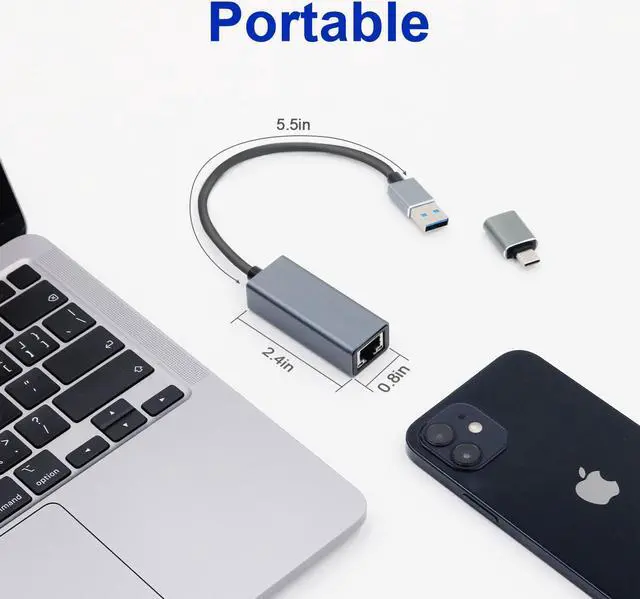 Alt view image 6 of 6 - USB to Ethernet Adapter, USB 3.0 Type C Thunderbolt 3 to RJ45 Gigabit Ethernet Network Adapter Compatible with Nintendo Switch, Laptop, PC, Chrome OS, Windows 8/7/XP/10, macOS and More