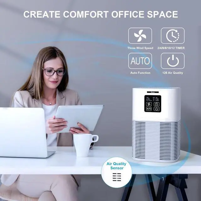 Alt view image 3 of 7 - VEWIOR 2 in 1 Air Purifier with H13 Filters for Home Allergies Pets Hair Odor Eliminators, Aromatherapy diffuser and Auto Mode, Quiet Air Cleaner for Office, Home, Bedroom