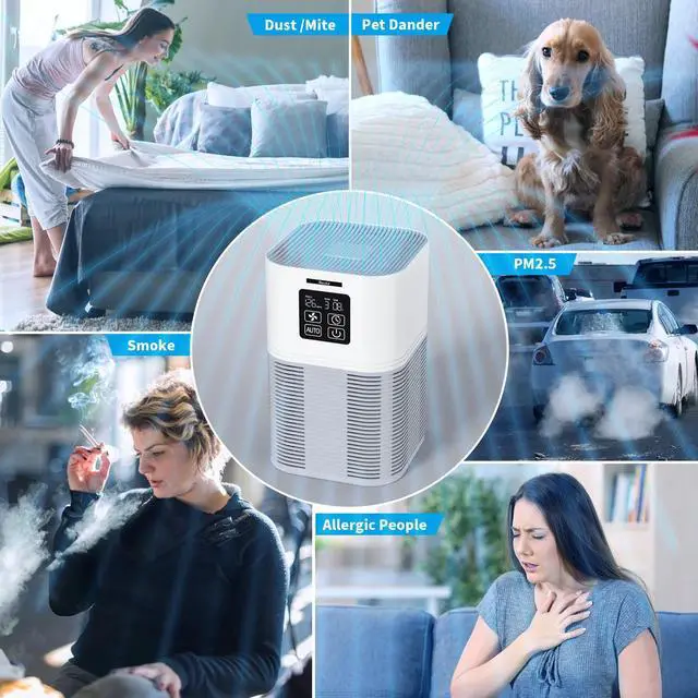 Alt view image 4 of 7 - VEWIOR 2 in 1 Air Purifier with H13 Filters for Home Allergies Pets Hair Odor Eliminators, Aromatherapy diffuser and Auto Mode, Quiet Air Cleaner for Office, Home, Bedroom
