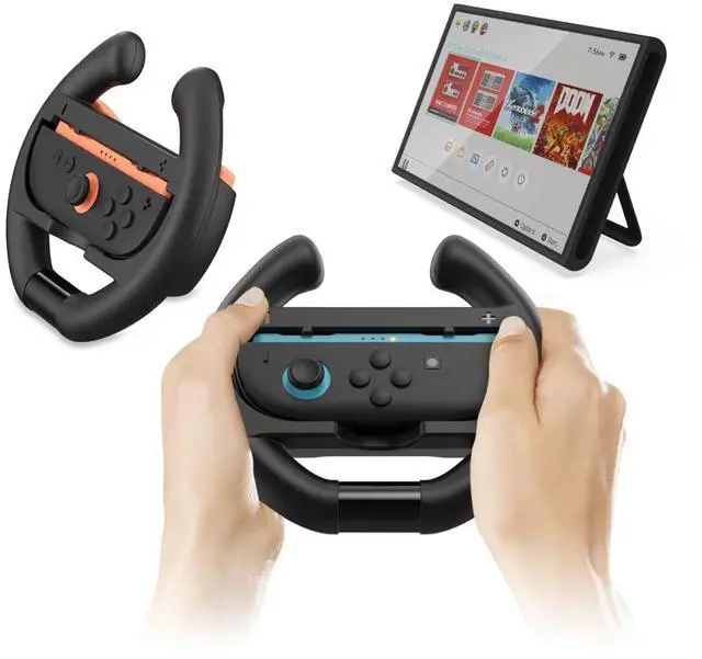 Alt view image 2 of 6 - Racing Wheel Set for Switch 2 Joy-C on, 2-Pack Steering Wheel Controller Grips for Mario Kart (3195)