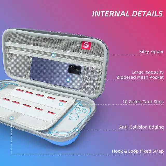 Alt view image 7 of 7 - Carrying Case for Switch 2 , Water-Resistant Hard Shell with 10 Game Card Slots (Red Blue)