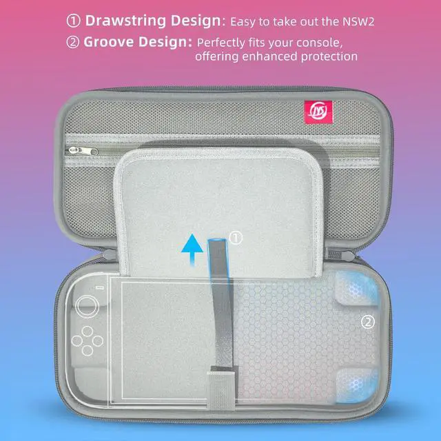 Alt view image 6 of 7 - Carrying Case for Switch 2 , Water-Resistant Hard Shell with 10 Game Card Slots (Red Blue)