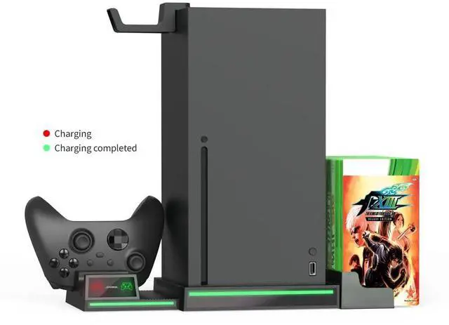 Alt view image 6 of 6 - Vertical Stand Compatible with Xbox Series X Console, Dual Charging Station with 2 Rechargeable Battery for Xbox Series X Controller, with 10 Game Card Slot and Headphones Holder & 4 Cover