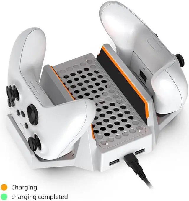 Alt view image 2 of 5 - Cooling Stand for Xbox Series S with Dual Cooling Fan 3 Level Adjustable Speed, Dual Controller Charger with LED Indicator USB Port -2x800mAh Rechargeable Battery Pack for XSX|S/One S/One X/One