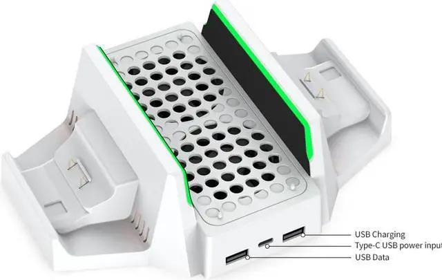 Alt view image 3 of 5 - Cooling Stand for Xbox Series S with Dual Cooling Fan 3 Level Adjustable Speed, Dual Controller Charger with LED Indicator USB Port -2x800mAh Rechargeable Battery Pack for XSX|S/One S/One X/One