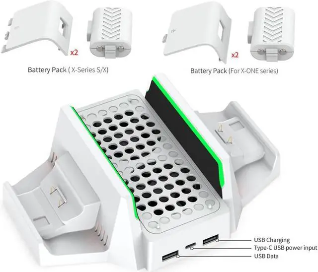 Alt view image 5 of 5 - Cooling Stand for Xbox Series S with Dual Cooling Fan 3 Level Adjustable Speed, Dual Controller Charger with LED Indicator USB Port -2x800mAh Rechargeable Battery Pack for XSX|S/One S/One X/One