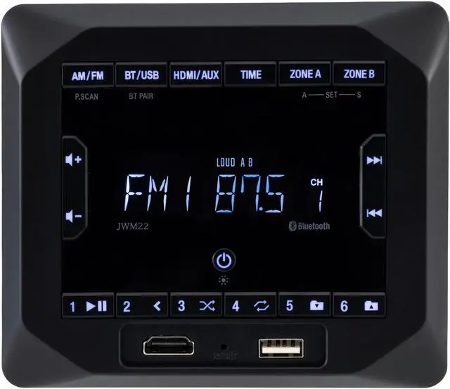 Alt view image 2 of 7 - Jensen JWM22 2-Speaker Zones AM/FM|BT|HDMI|AUX Cube Wall Mount RV Stereo, Speaker Output 4X 6 Watt, 30 Station Presets (18FM/12AM), Receives Bluetooth Audio (A2DP) and Controls (AVRCP) from Devices