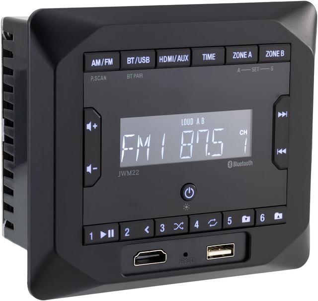 Jensen JWM22 2-Speaker Zones AM/FM|BT|HDMI|AUX Cube Wall Mount RV Stereo,  Speaker Output 4X Watt, 30 Station Presets (18FM/12AM), Receives  Bluetooth Audio (A2DP) and Controls (AVRCP) from Devices