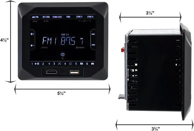 Alt view image 5 of 7 - Jensen JWM22 2-Speaker Zones AM/FM|BT|HDMI|AUX Cube Wall Mount RV Stereo, Speaker Output 4X 6 Watt, 30 Station Presets (18FM/12AM), Receives Bluetooth Audio (A2DP) and Controls (AVRCP) from Devices