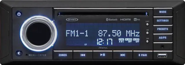 Main image of Jensen JWM70A DVD|USB|AUX|HDMI| App Ready Slimline Wallmount RV Stereo, jControl App, 3-Speaker Zone / 8 Speaker (8x 6W), Bluetooth Streaming Audio (A2DP) & Controls (AVRCP), iPod & iPhone Compatible