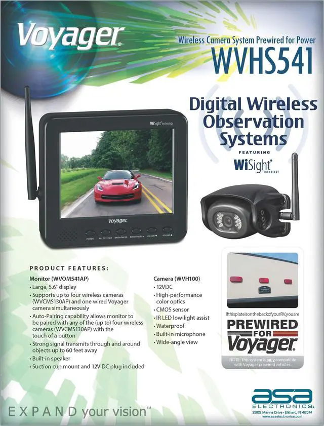 Alt view image 6 of 7 - Voyager WVHS541 Wireless Wisight Camera System for Prewired Trailers, Includes 1x WVOM541AP 5.6" Monitor and 1x WVCMS130AP Wireless Camera, Auto-Pairing, Supports up to 4 Wireless and 1 Wired Cameras