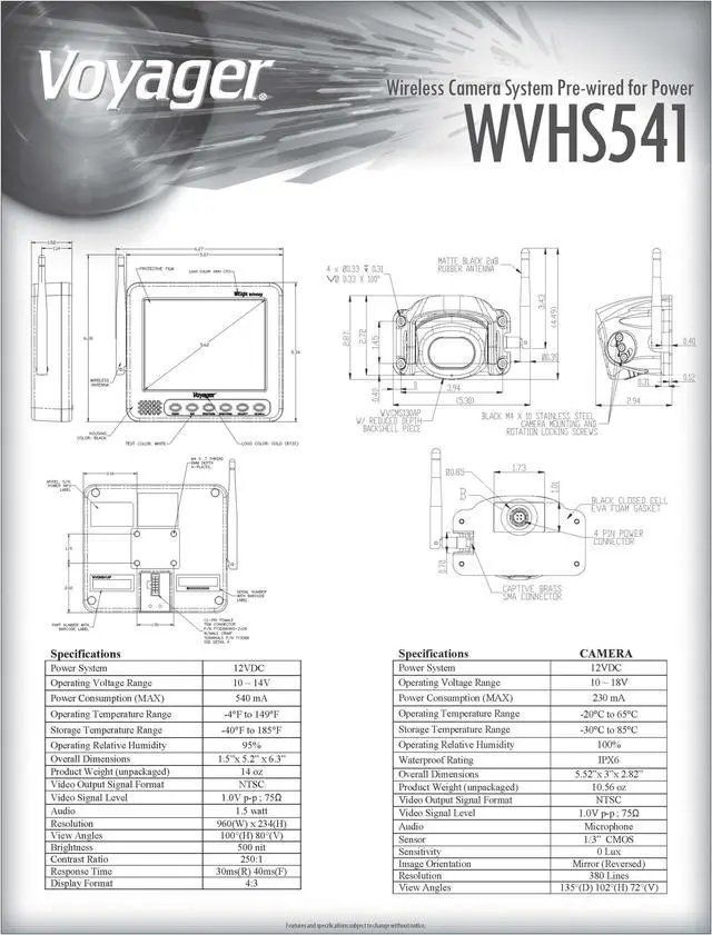 Alt view image 7 of 7 - Voyager WVHS541 Wireless Wisight Camera System for Prewired Trailers, Includes 1x WVOM541AP 5.6" Monitor and 1x WVCMS130AP Wireless Camera, Auto-Pairing, Supports up to 4 Wireless and 1 Wired Cameras