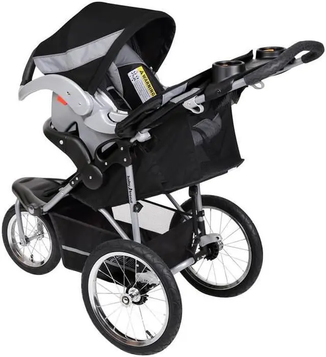 Alt view image 4 of 10 - Baby Trend Expedition Jogger Travel System, Millennium White (Includes Expedition 3 Wheel Jogging Stroller and EZ Flex-Loc® 30 Infant Car Seat)