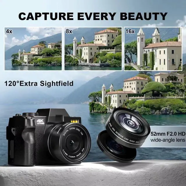 Alt view image 2 of 6 - 4K Digital Cameras for Photography 48MP Video Camera for Vlogging, WiFi & App Control, YouTube Vlogging Camera with 32GB TF Card