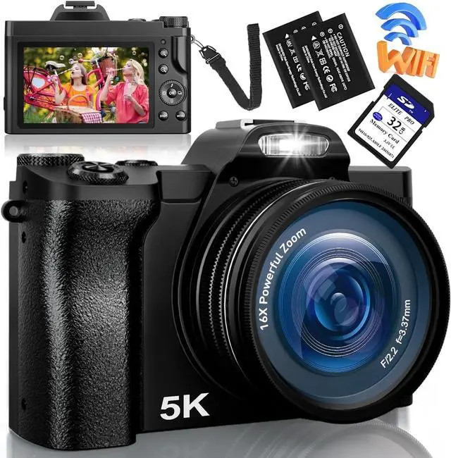 Main image of 5K Digital Camera Autofocus 16x 48 MP Vlogging Camera for YouTube  DSLR Video Cameras With 32G SD Card, Black