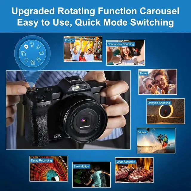 Alt view image 4 of 6 - 5K Digital Camera Autofocus 16x 48 MP Vlogging Camera for YouTube  DSLR Video Cameras With 32G SD Card, Black