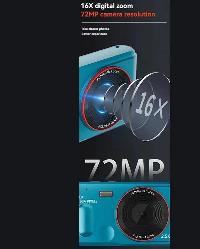 Alt view image 4 of 6 - Digital Camera 16x Digtal Zoom Auto Focus 2.5K HD 72MP Digital Camcorder Camera for Home Outdoor Travel White