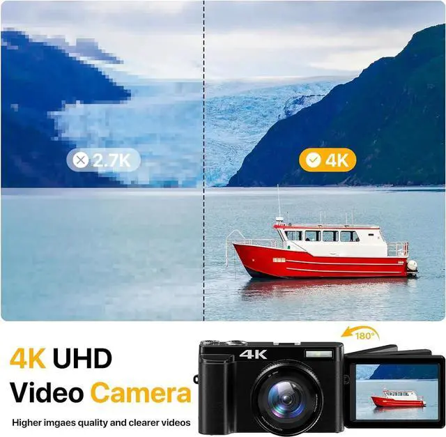 Alt view image 2 of 6 - Digital Camera 4K Vlogging Camera for YouTube with 32G SD Card 180° 3''Flip Screen 16X Autofocus 48MP Video Cameras