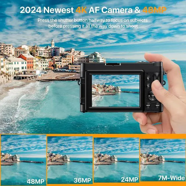 Alt view image 3 of 6 - Digital Camera 4K Vlogging Camera for YouTube with 32G SD Card 180° 3''Flip Screen 16X Autofocus 48MP Video Cameras