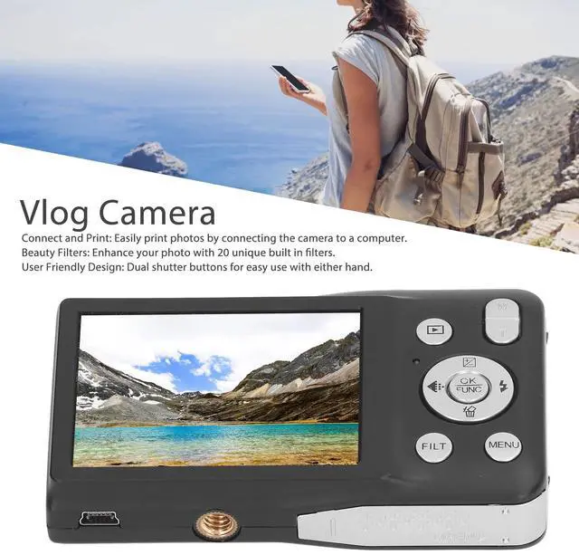 Alt view image 5 of 6 - Digital Camera 8K HD 68MP 2.7in Screen 16X Zoom Timer Shoot Beauty Filter Video Recording Compact Digital Camera Black