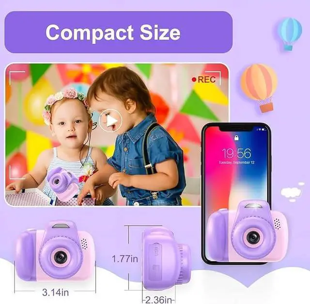 Alt view image 5 of 6 - Kids Camera, 1080P Toddler Children Digital Video Cameras for Girls Boys, Pink Purple