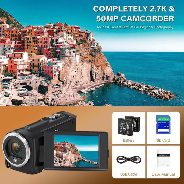 Alt view image 4 of 6 - Video Camera for Youtube Camcorder Film Camera QHD 2.7K 50MP Vlogging Digital Camera with 32GB Card and 2 Batteries