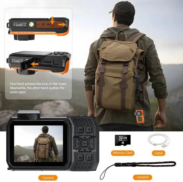 Alt view image 6 of 6 - Digital Camera 8K 70MP Autofocus Rugged Dustproof Shockproof Waterproof Camera with 32GB Card