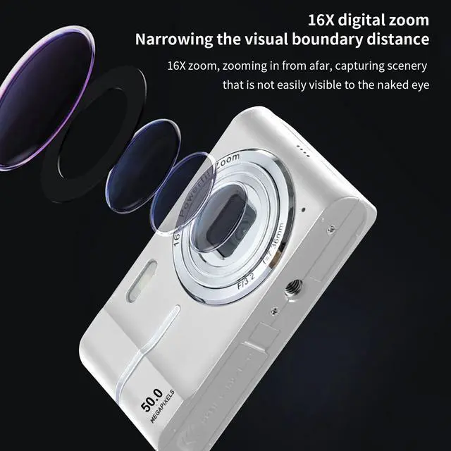 Alt view image 4 of 6 - 1080P High-definition Digital Camera 50 Million Photos 16x Digital Zoom Camera No Shaking Proof Home Camera White
