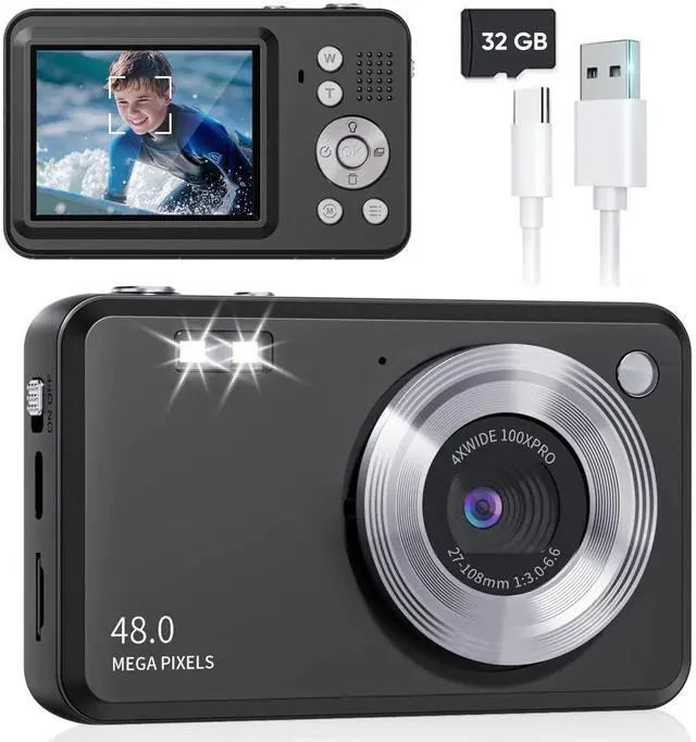 Main image of Upgraded Point and Shoot Digital Camera 48MP with 18x Digital Zoom, Birthday Gifts for Kids Boys Girls Teens Beginners Black