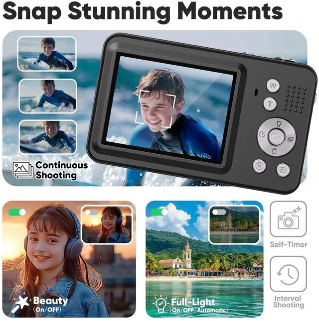 Alt view image 3 of 6 - Upgraded Point and Shoot Digital Camera 48MP with 18x Digital Zoom, Birthday Gifts for Kids Boys Girls Teens Beginners Black