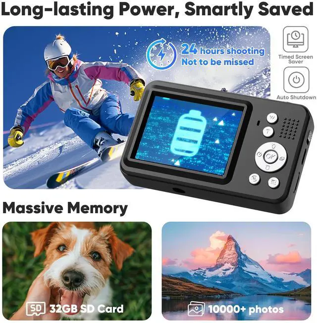 Alt view image 6 of 6 - Upgraded Point and Shoot Digital Camera 48MP with 18x Digital Zoom, Birthday Gifts for Kids Boys Girls Teens Beginners Black