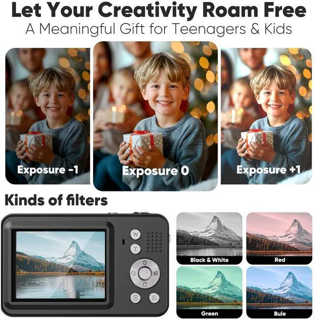 Alt view image 5 of 6 - Upgraded Point and Shoot Digital Camera 48MP with 18x Digital Zoom, Birthday Gifts for Kids Boys Girls Teens Beginners Black