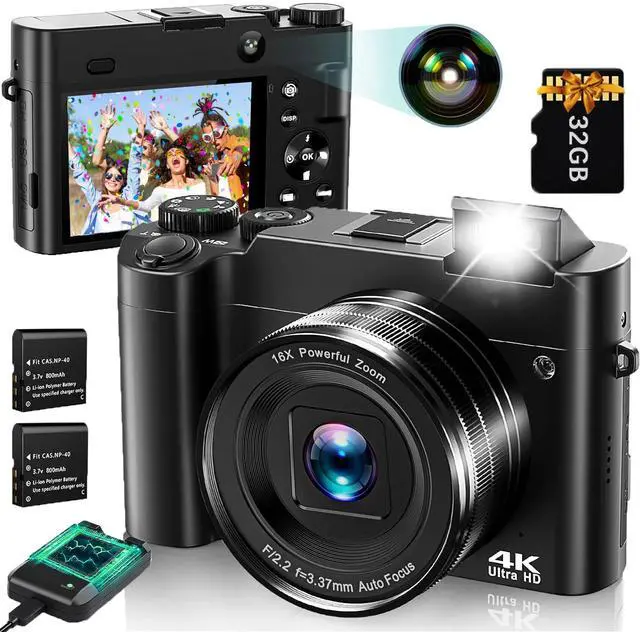 Main image of Digital Camera 4K Ultra HD 64MP Vlog Dual Camera for Youtube with 32GB Card,16x Zoom Autofocus Video for Photography