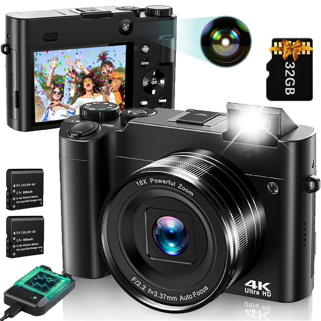 Caméra Vidéo Numérique 4K 44MP – Écran 2,8 Pouces, Zoom 16X, Anti-choc, Parfaite Pour Débutants (Noir)