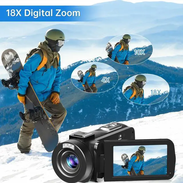 Alt view image 4 of 6 - Video Camera Camcorder Full HD 1080P 24MP IR Night Vision Vlogging Camera for YouTube 18X Digital Zoom 3.0 Inch 270 Degree Rotation Touch Screen with Tripod & Battery