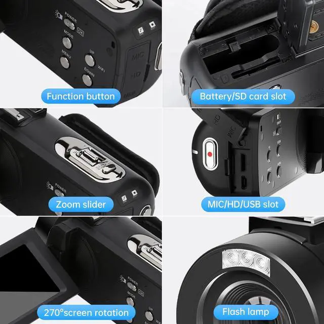 Alt view image 5 of 6 - Video Camera Camcorder Full HD 1080P 24MP IR Night Vision Vlogging Camera for YouTube 18X Digital Zoom 3.0 Inch 270 Degree Rotation Touch Screen with Tripod & Battery