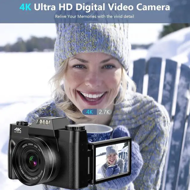 Alt view image 3 of 6 - Digital Camera for Youtube 4K Video Camera 56MP Vlogging Camera Camcorder with 32GB SD Card and 2 Batteries