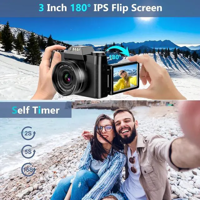 Alt view image 4 of 6 - Digital Camera for Youtube 4K Video Camera 56MP Vlogging Camera Camcorder with 32GB SD Card and 2 Batteries