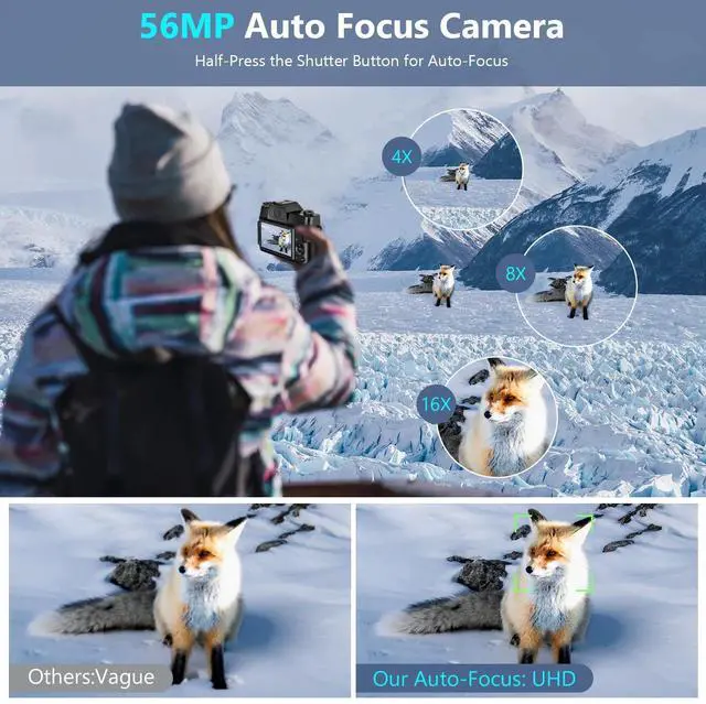 Alt view image 5 of 6 - Digital Camera for Youtube 4K Video Camera 56MP Vlogging Camera Camcorder with 32GB SD Card and 2 Batteries