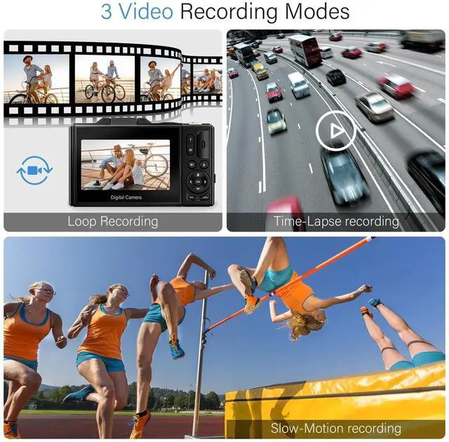 Alt view image 2 of 6 - Digital Camera 4K 64MP Vlogging Camera for YouTube Auto-Focus 18X Zoom 3" 180° Flip Screen Compact Video Camera with 32GB Card