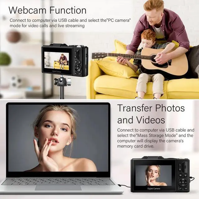 Alt view image 6 of 6 - Digital Camera 4K 64MP Vlogging Camera for YouTube Auto-Focus 18X Zoom 3" 180° Flip Screen Compact Video Camera with 32GB Card