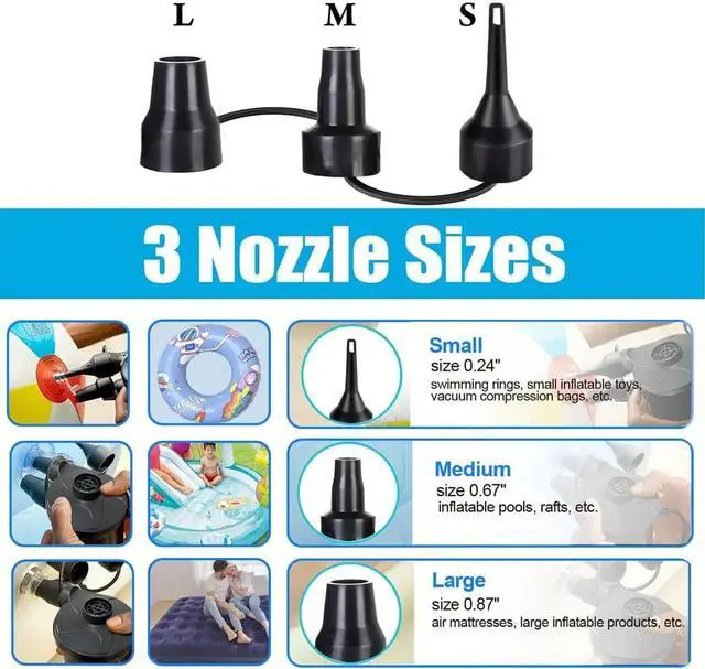 Alt view image 2 of 7 - Electric Air Pump Portable Air Mattress Pump with 3 Heads Nozzle Furniture Pump Two Way Inflator Deflate for Cushions Couch Outdoor Camping