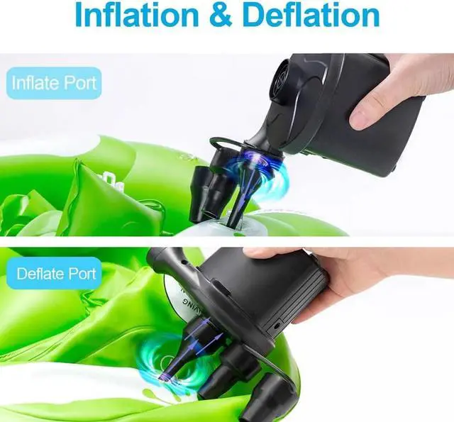 Alt view image 4 of 7 - Electric Air Pump Portable Air Mattress Pump with 3 Heads Nozzle Furniture Pump Two Way Inflator Deflate for Cushions Couch Outdoor Camping