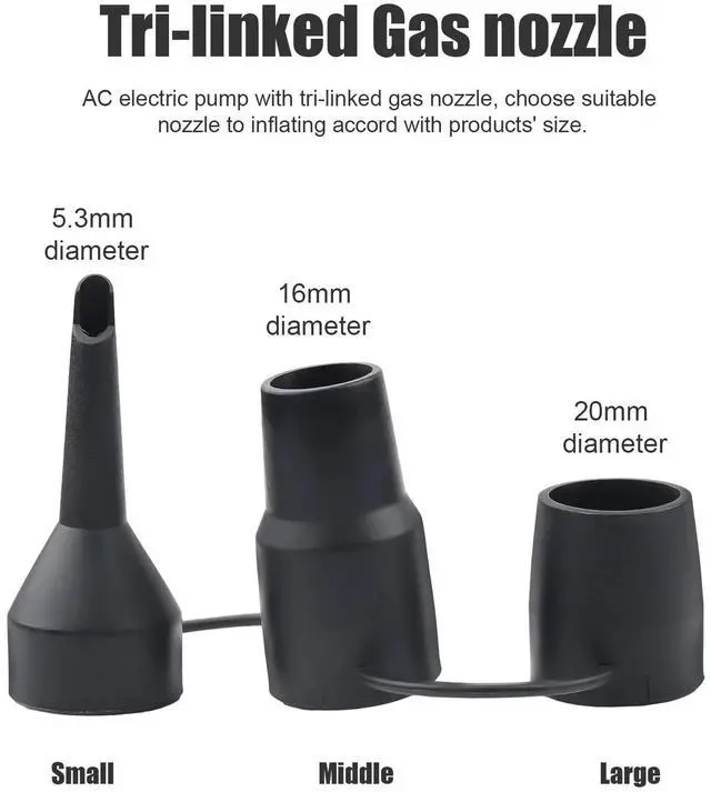 Alt view image 3 of 7 - Electric Air Pump , Quick-Fill Inflator/Deflator with 3 Nozzles , 100V 50W with Car Outlet Adaptor , for Air Mattress Beds, Airbed, Inflatable Pool Float, Black