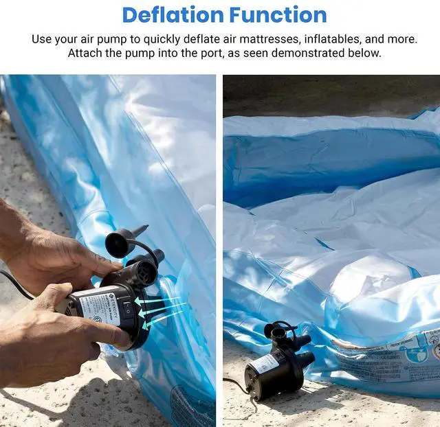 Alt view image 3 of 6 - Quick Electric Air Mattress Pump, Electric Pump for Inflatables Inflator Deflator with 3 Nozzles for Airbed Air Mattress Swimming Pool Inflatable Couch, Black