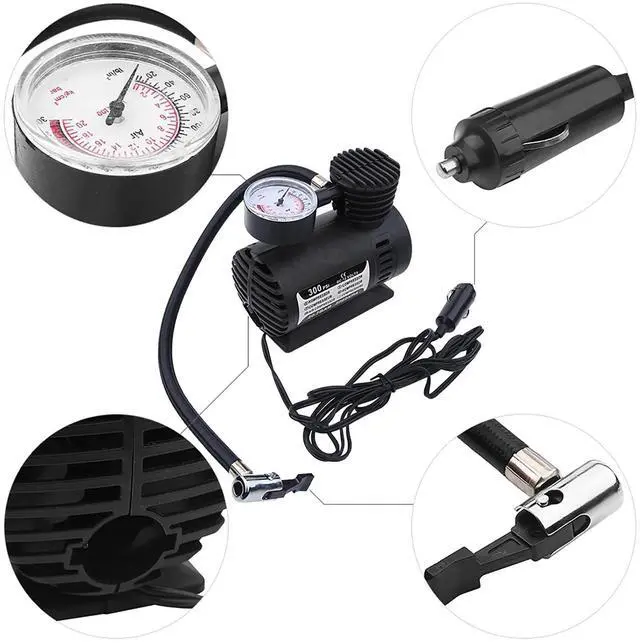 Alt view image 4 of 6 - Portable Infaltor Pump, Air Compressor for Bicycles, Car, Motorcycle, Inflatable Boats, Mini Air Compressor Electric Tire Infaltor Pump 12 V Car 300 PSI