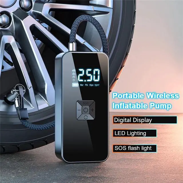 Alt view image 2 of 6 - 12V Portable Digital Pressure Gauge Tire Pump & inflator - Black