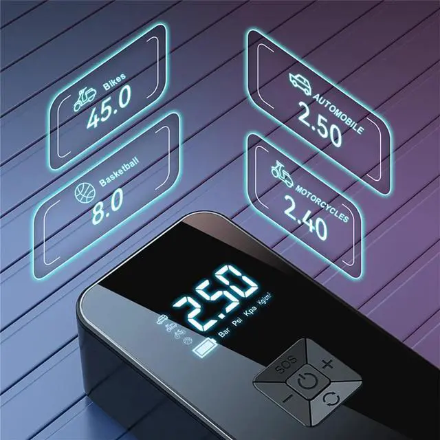 Alt view image 5 of 6 - 12V Portable Digital Pressure Gauge Tire Pump & inflator - Black