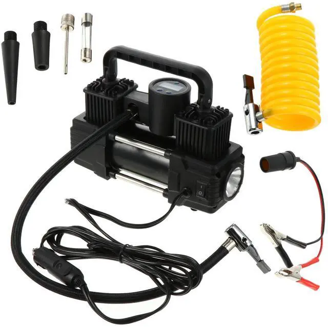 Alt view image 5 of 7 - Portable Double Cylinder Air Compressor Tire Inflator with LED Flashlight, 12V Compact Air Pump for Car Tires, 150 PSI Heavy-Duty Metal Tire Pump, For SUV, Off-Road, Trailer, Truck, Bike, Air Bed