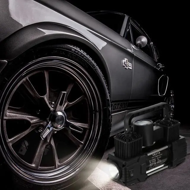 Alt view image 7 of 7 - Portable Double Cylinder Air Compressor Tire Inflator with LED Flashlight, 12V Compact Air Pump for Car Tires, 150 PSI Heavy-Duty Metal Tire Pump, For SUV, Off-Road, Trailer, Truck, Bike, Air Bed